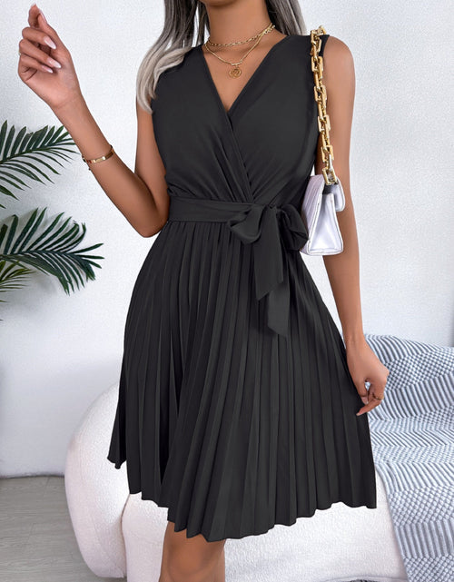 Load image into Gallery viewer, Tied Surplice Sleeveless Pleated Dress

