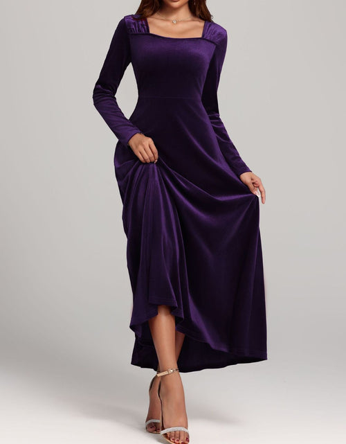 Load image into Gallery viewer, Square Neck Long Sleeve Velvet Dress
