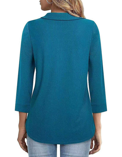 Load image into Gallery viewer, Half Zip Collared Neck Three-Quarter Sleeve T-Shirt
