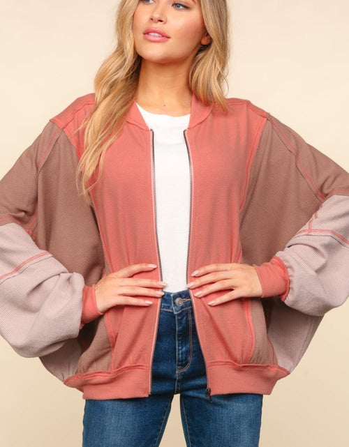 Load image into Gallery viewer, Haptics Zip Up Color Block Bomber Jacket with Side Pockets
