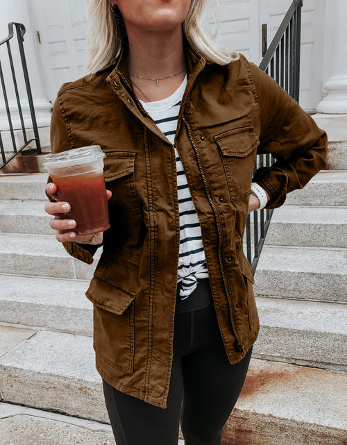 Load image into Gallery viewer, Pocketed Long Sleeve Zip Up Jacket
