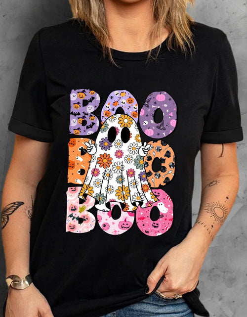Load image into Gallery viewer, BOO Ghost Graphic Round Neck Short Sleeve T-Shirt
