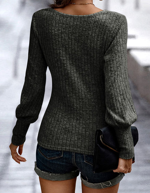 Load image into Gallery viewer, Shiny Ribbed Round Neck Long Sleeve Blouse

