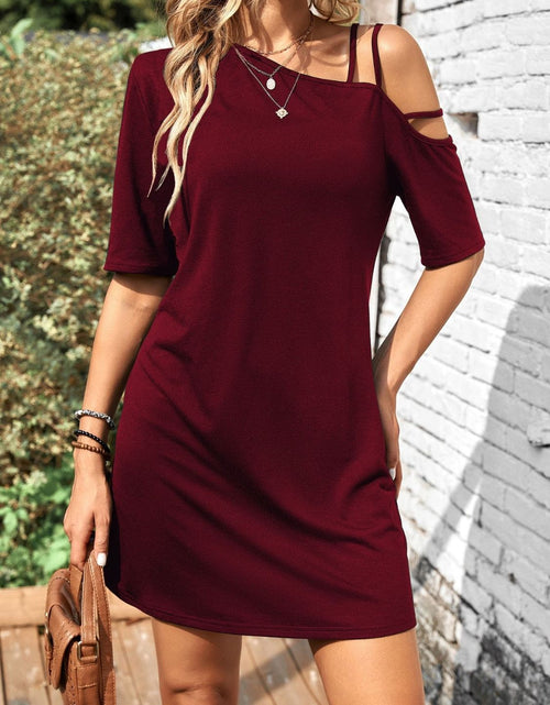 Load image into Gallery viewer, Asymmetrical Neck Half Sleeve Mini Dress
