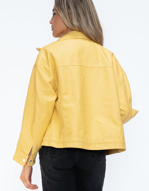 Load image into Gallery viewer, How Dare U Drawstring Hem PU Leather Zip Up Jacket
