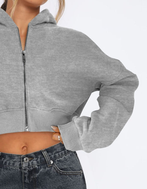 Load image into Gallery viewer, Zip Up Long Sleeve Hooded Cropped Jacket
