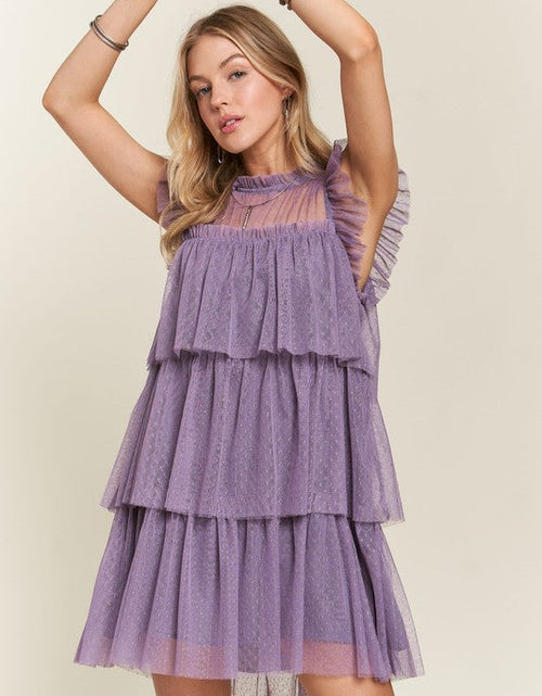 Load image into Gallery viewer, ADORA Layered Ruffled Cap Sleeve Mesh Dress
