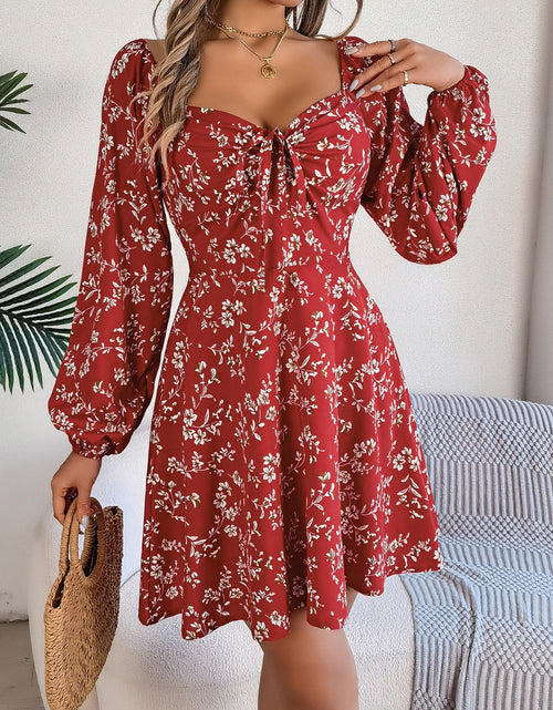 Load image into Gallery viewer, Printed Sweetheart Neck Balloon Sleeve Mini Dress
