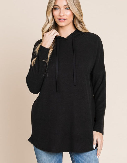 Load image into Gallery viewer, BOMBOM Contrast Drawstring Drop Shoulder Knit Hoodie
