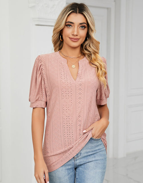 Load image into Gallery viewer, Florira Eyelet Notched Short Sleeve T-Shirt
