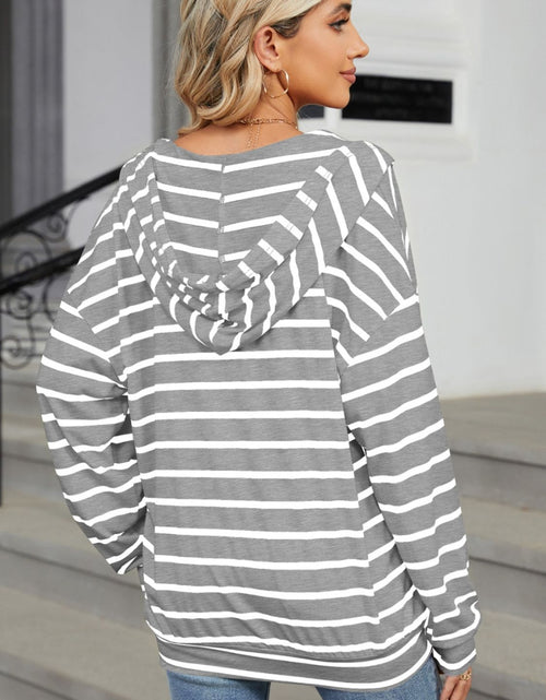 Load image into Gallery viewer, Drawstring Striped Long Sleeve Hoodie

