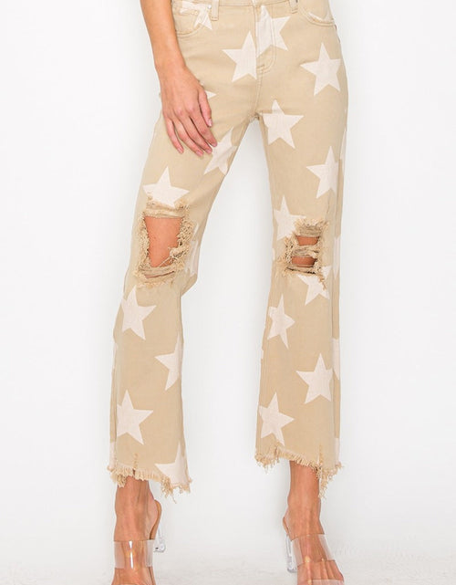 Load image into Gallery viewer, RISEN Full Size High Rise Star Printed Frayed Hem Jeans
