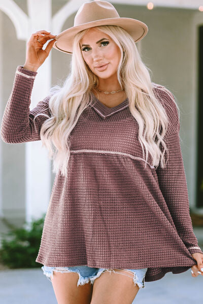 Load image into Gallery viewer, V-Neck Dropped Shoulder Long Sleeve T-Shirt
