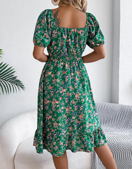 Load image into Gallery viewer, Ruffled Hem Floral Puff Sleeve Dress
