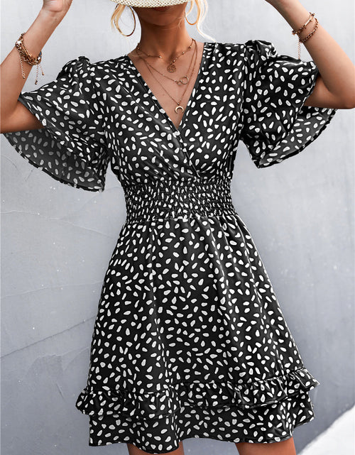 Load image into Gallery viewer, Printed Smocked Waist Layered Surplice Dress
