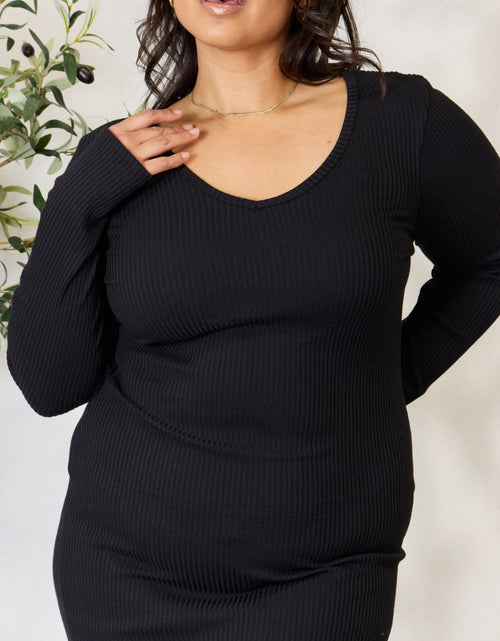 Load image into Gallery viewer, Culture Code Full Size Ribbed Long Sleeve Midi Slit Dress
