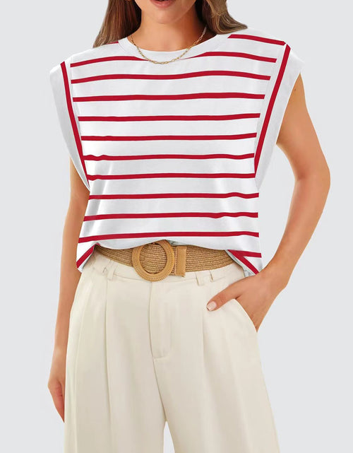 Load image into Gallery viewer, Striped Round Neck Cap Sleeve T-Shirt
