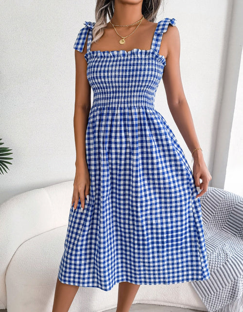 Load image into Gallery viewer, Frill Plaid Square Neck Midi Dress
