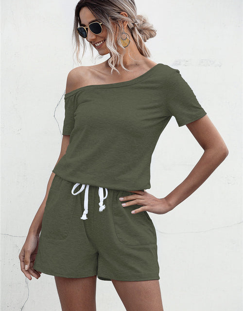 Load image into Gallery viewer, One Shoulder Tie Waist Romper
