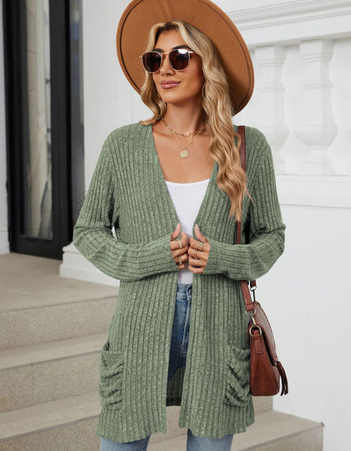 Load image into Gallery viewer, Pocketed Open Front Long Sleeve Cardigan
