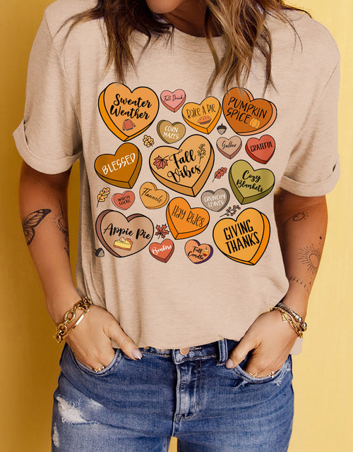 Load image into Gallery viewer, Heart Graphic Round Neck Short Sleeve T-Shirt
