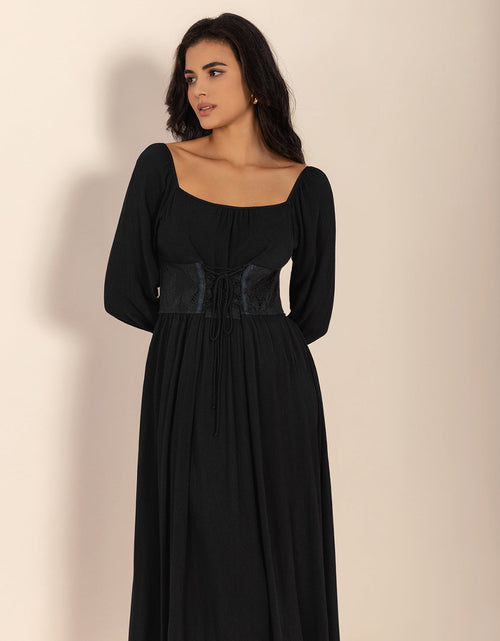 Load image into Gallery viewer, Lace-Up Square Neck Long Sleeve Midi Dress
