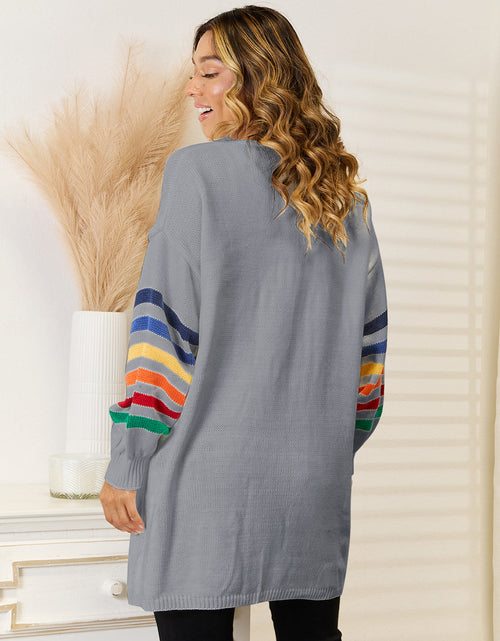 Load image into Gallery viewer, Angel Wings Striped Open Front Dropped Shoulder Cardigan
