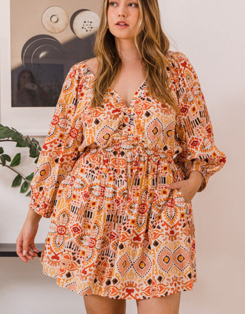 Load image into Gallery viewer, ODDI Full Size Printed Ruff Sleeve Romper with Pockets
