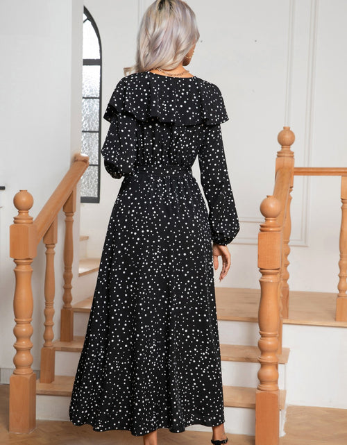 Load image into Gallery viewer, Polka Dot Tie Front Long Sleeve Slit Dress
