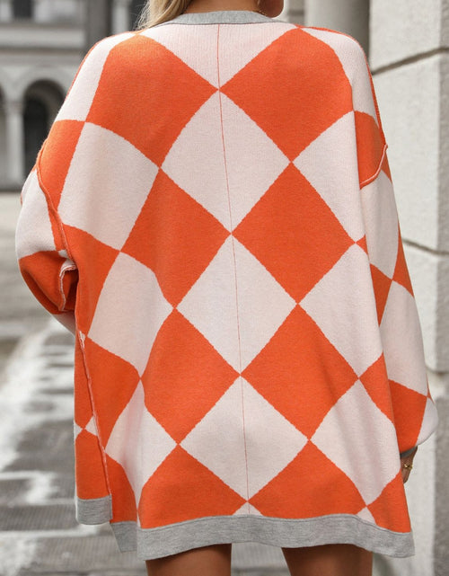 Load image into Gallery viewer, Checkered Dropped Shoulder Long Sleeve Cardigan
