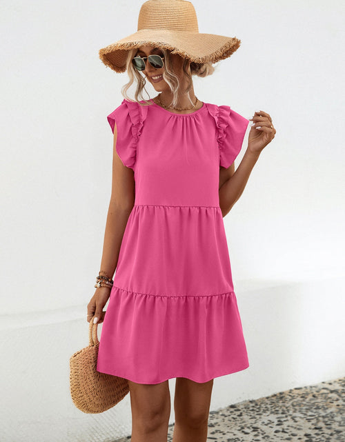 Load image into Gallery viewer, Ruffled Round Neck Cap Sleeve Mini Dress
