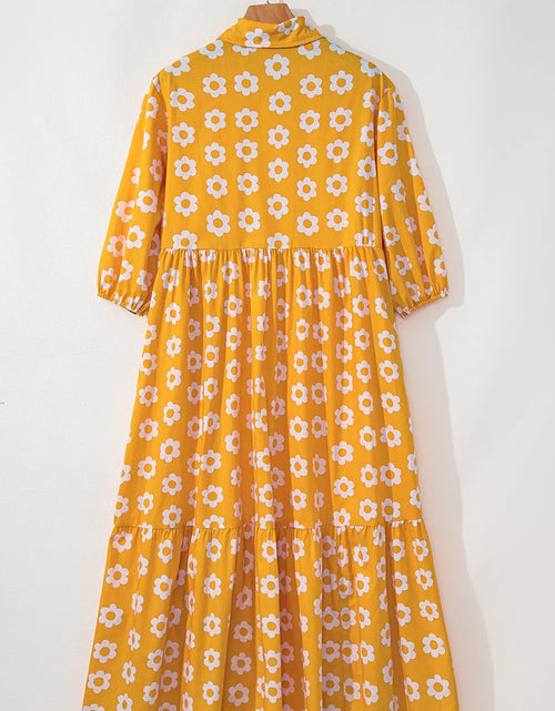 Load image into Gallery viewer, Floral Collared Neck Three-Quarter Sleeve Dress
