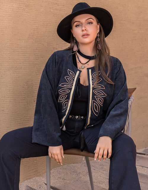 Load image into Gallery viewer, Plus Size Embroidered Open Front Jacket
