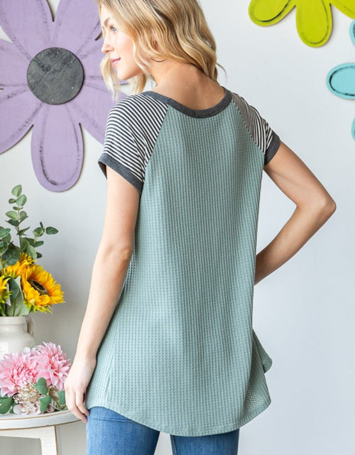Load image into Gallery viewer, Heimish Full Size Striped Short Sleeve Waffle T-Shirt
