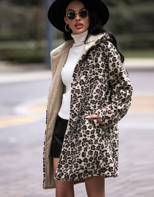 Load image into Gallery viewer, Shiny Leopard Hooded Coat with Pockets
