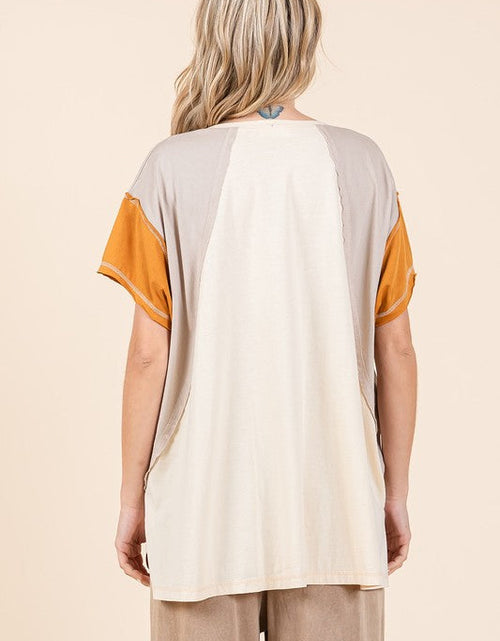 Load image into Gallery viewer, Mittoshop Color Block V-Neck Short Sleeve T-Shirt
