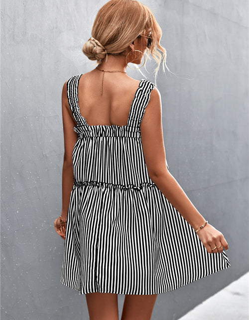 Load image into Gallery viewer, Striped Frill Trim Square Neck Dress

