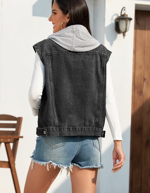 Load image into Gallery viewer, Pocketed Button Up Hooded Denim Jacket
