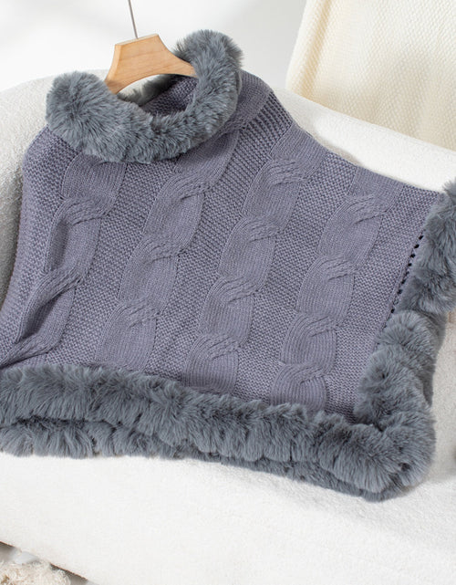 Load image into Gallery viewer, Fuzzy Hem Cable-Knit Poncho
