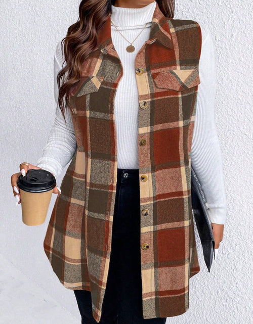 Load image into Gallery viewer, Honey Plus Size Pocketed Plaid Button Up Vest Coat
