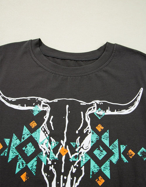 Load image into Gallery viewer, Bull Head Skull Round Neck Short Sleeve T Shirt
