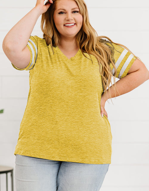 Load image into Gallery viewer, Plus Size Striped V-Neck Tee Shirt
