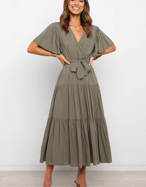 Load image into Gallery viewer, Tied Tiered Short Sleeve Midi Dress
