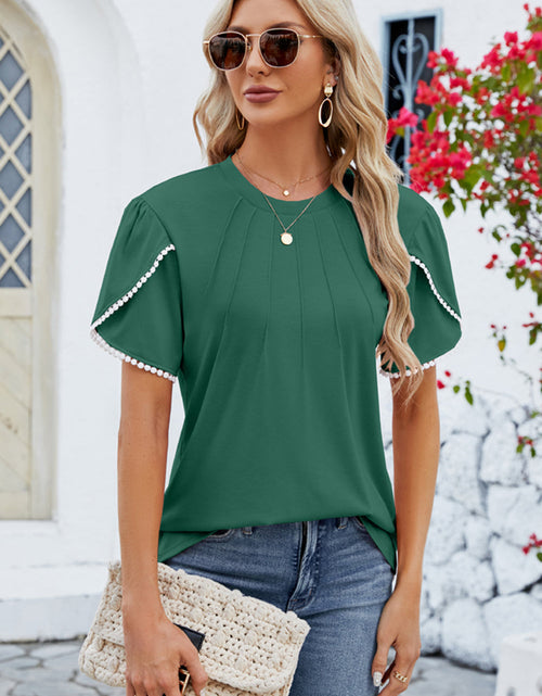 Load image into Gallery viewer, Round Neck Petal Sleeve T-Shirt
