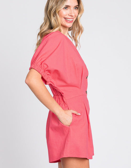 Load image into Gallery viewer, GeeGee Half Button V-Neck Linen Romper
