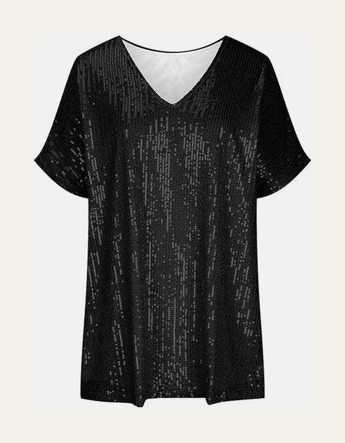 Load image into Gallery viewer, Full Size Sequin V-Neck Short Sleeve Top
