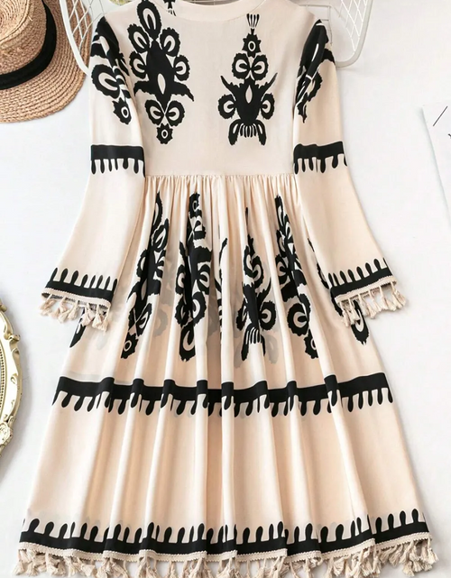 Load image into Gallery viewer, Tassel Printed Three-Quarter Sleeve Mini Dress
