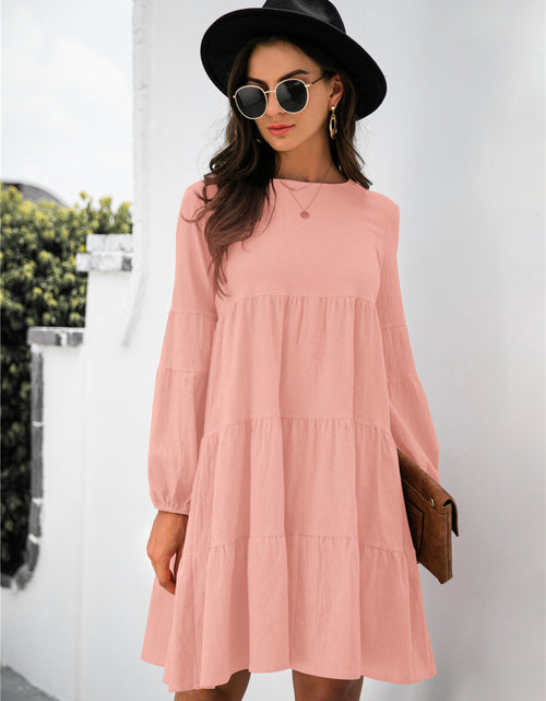 Load image into Gallery viewer, Balloon Sleeve Keyhole Tiered Dress
