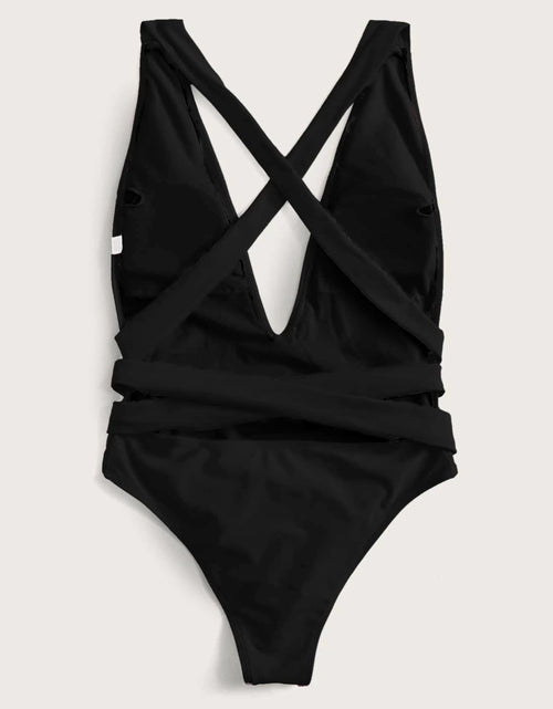 Load image into Gallery viewer, Halter Neck Deep V Tied One-Piece Swimsuit
