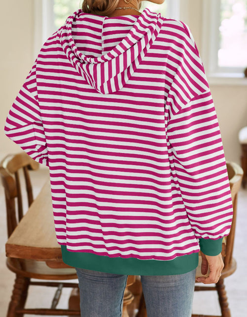 Load image into Gallery viewer, Lovelet Drawstring Striped Long Sleeve Hoodie
